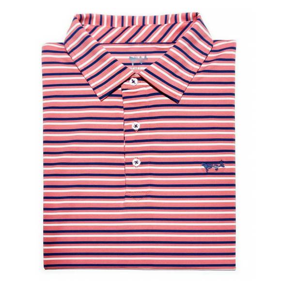 COASTAL COTTON Shirts New Coastal Cotton Men Stripe Polo In Coral